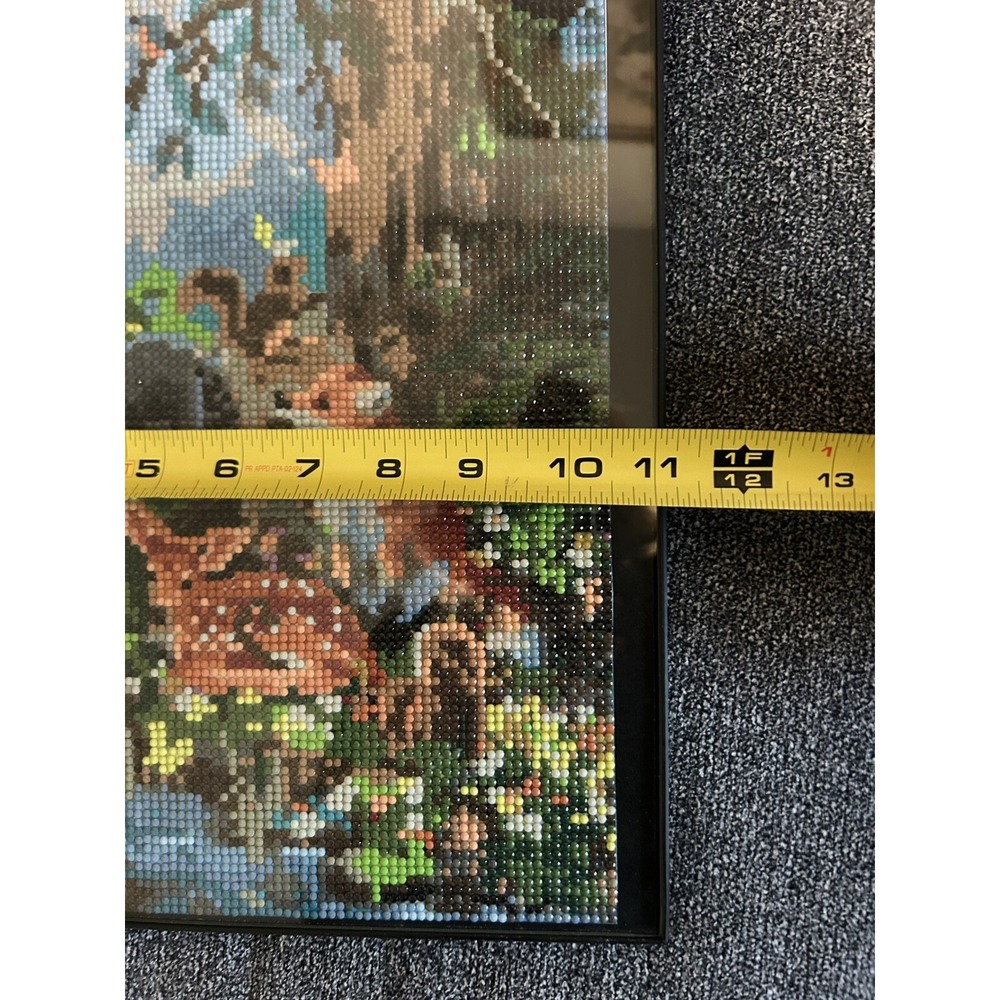 Beaded Diamond Painting Wall Hanging 14"x11 Sweet Forest Animals Black Framed - Picture 7 of 10